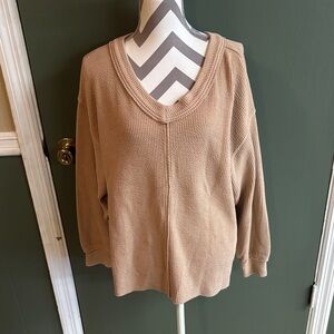 Aerie Women's V-Neck Sweater in Tan